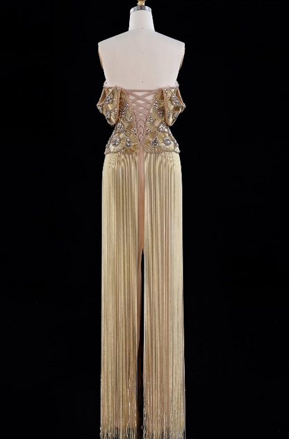 Pretty Gold Prom Dress Sheath Tassle Long Evening Dress ED12070