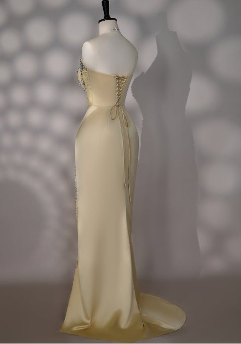 Pretty Yellow Prom Dress Sheath Satin Long Evening Dress ED12072