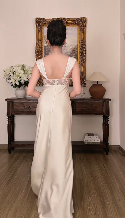 Pretty White Prom Dress Sheath Satin Long Evening Dress ED12073