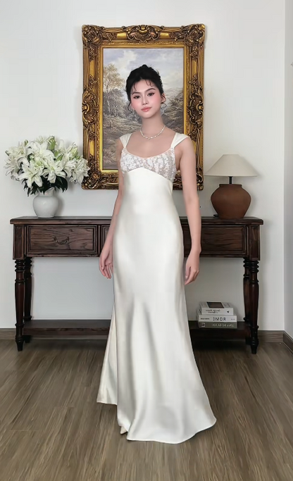 Pretty White Prom Dress Sheath Satin Long Evening Dress ED12073