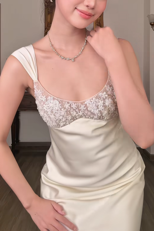 Pretty White Prom Dress Sheath Satin Long Evening Dress ED12073