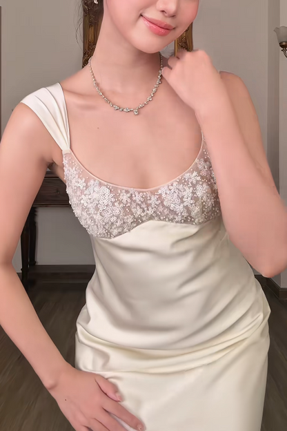 Pretty White Prom Dress Sheath Satin Long Evening Dress ED12073
