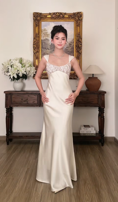 Pretty White Prom Dress Sheath Satin Long Evening Dress ED12073