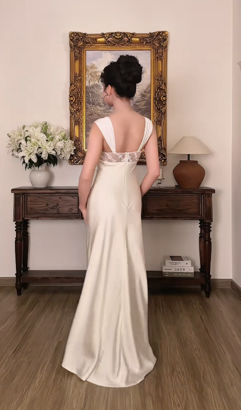 Pretty White Prom Dress Sheath Satin Long Evening Dress ED12073