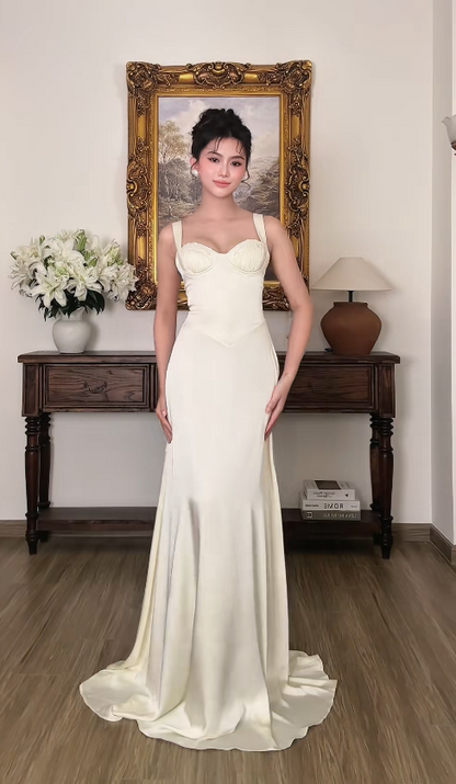 Pretty Ivory Prom Dress Sheath Satin Long Evening Dress ED12074
