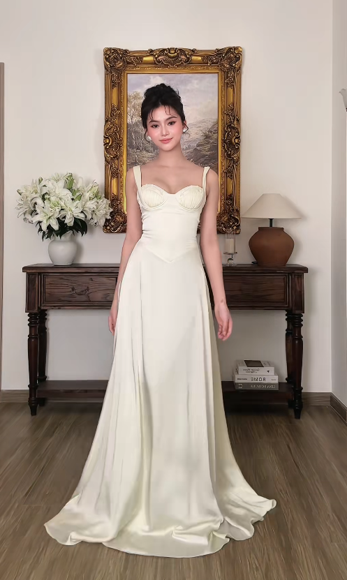 Pretty Ivory Prom Dress Sheath Satin Long Evening Dress ED12074