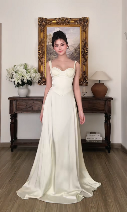 Pretty Ivory Prom Dress Sheath Satin Long Evening Dress ED12074