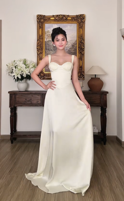 Pretty Ivory Prom Dress Sheath Satin Long Evening Dress ED12074