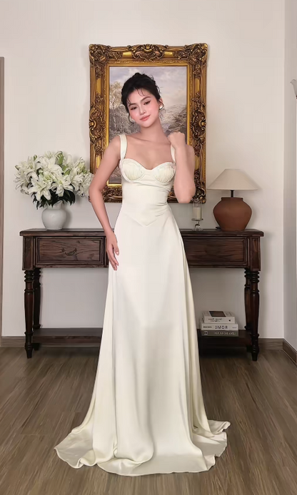 Pretty Ivory Prom Dress Sheath Satin Long Evening Dress ED12074