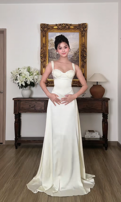 Pretty Ivory Prom Dress Sheath Satin Long Evening Dress ED12074