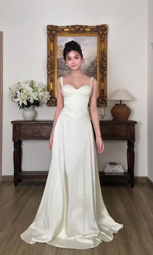 Pretty Ivory Prom Dress Sheath Satin Long Evening Dress ED12074