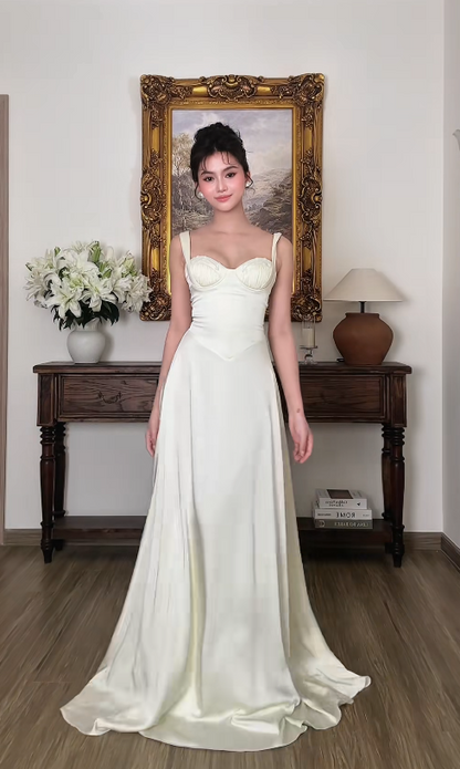 Pretty Ivory Prom Dress Sheath Satin Long Evening Dress ED12074