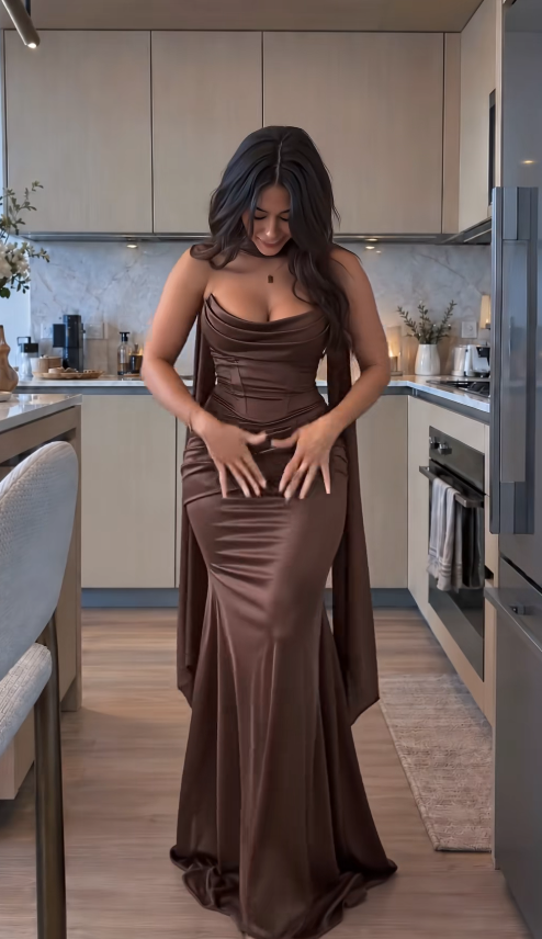 Pretty Brown Prom Dress Sheath Satin Long Evening Dress ED12080