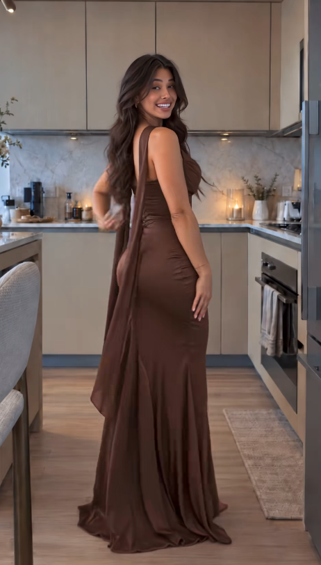 Pretty Brown Prom Dress Sheath Satin Long Evening Dress ED12080