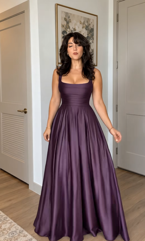 Pretty Deep Purple Prom Dress A-Line Satin Long Evening Dress ED12081