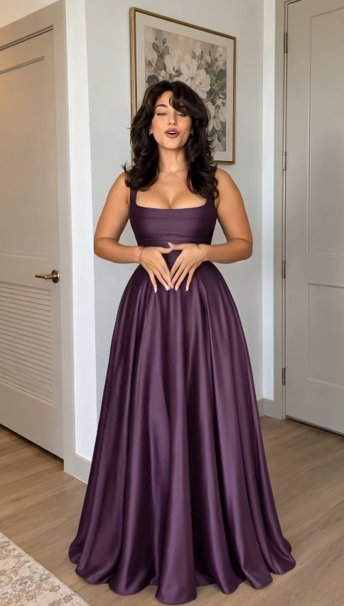 Pretty Deep Purple Prom Dress A-Line Satin Long Evening Dress ED12081