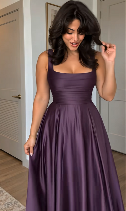 Pretty Deep Purple Prom Dress A-Line Satin Long Evening Dress ED12081