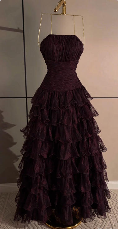 Pretty Deep Purple Prom Dress A-Line Lace Long Evening Dress ED12082