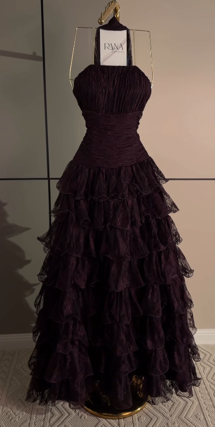 Pretty Deep Purple Prom Dress A-Line Lace Long Evening Dress ED12082