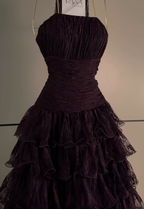 Pretty Deep Purple Prom Dress A-Line Lace Long Evening Dress ED12082