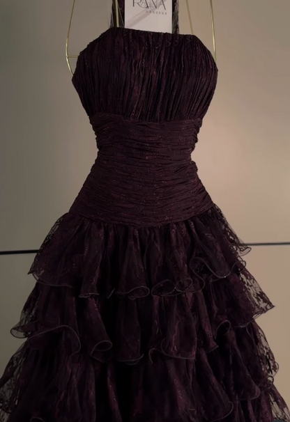 Pretty Deep Purple Prom Dress A-Line Lace Long Evening Dress ED12082