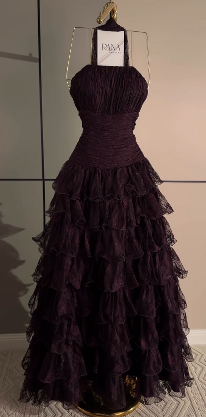 Pretty Deep Purple Prom Dress A-Line Lace Long Evening Dress ED12082