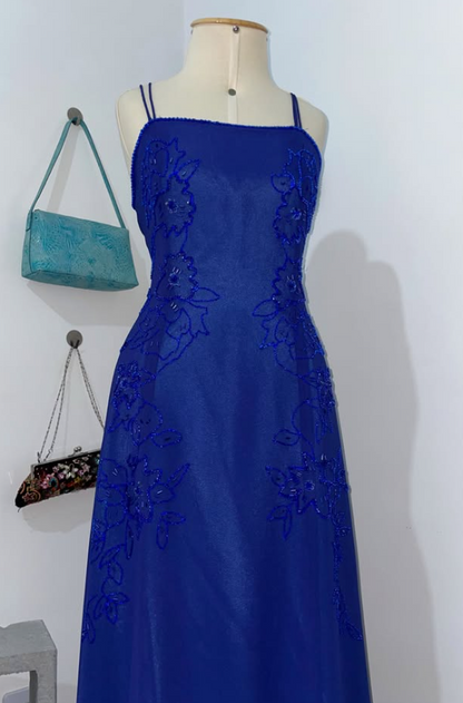 Pretty Blue Prom Dress Sheath Beaded Chiffon Long Evening Dress ED12084