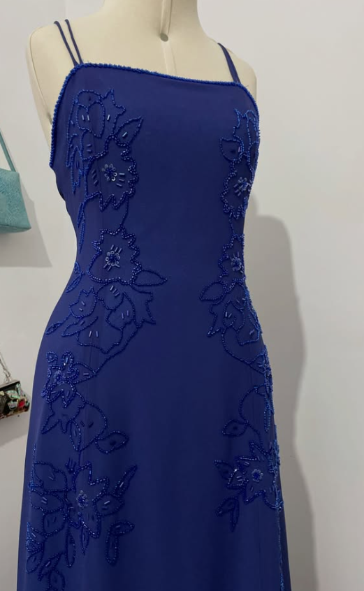 Pretty Blue Prom Dress Sheath Beaded Chiffon Long Evening Dress ED12084