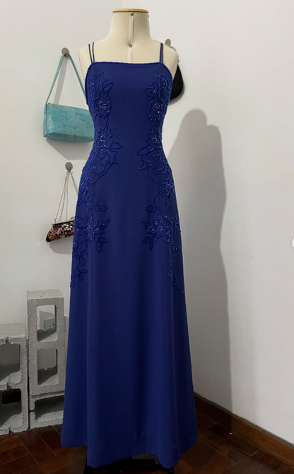Pretty Blue Prom Dress Sheath Beaded Chiffon Long Evening Dress ED12084