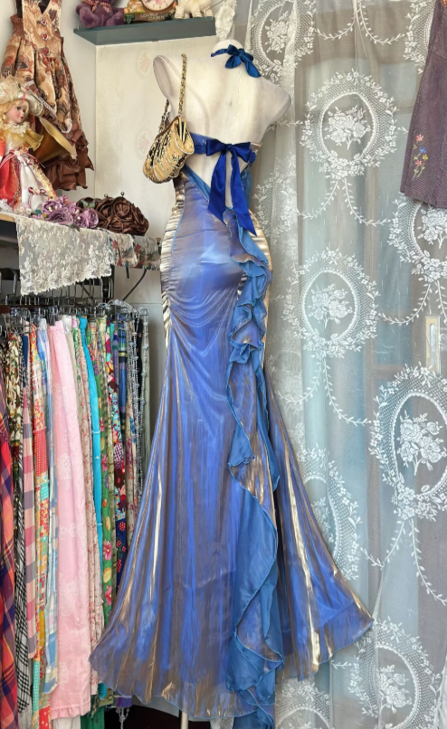 Pretty Blue Prom Dress Sheath Satin Long Evening Dress ED12088