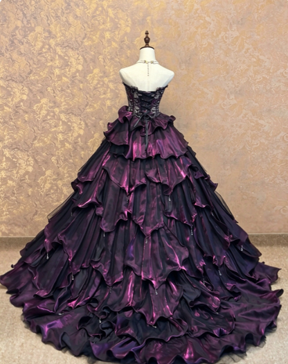 Gorgeous Quinceanera Dress Purple Prom Dress A-Line Satin Sweet 16 Dress ED12089