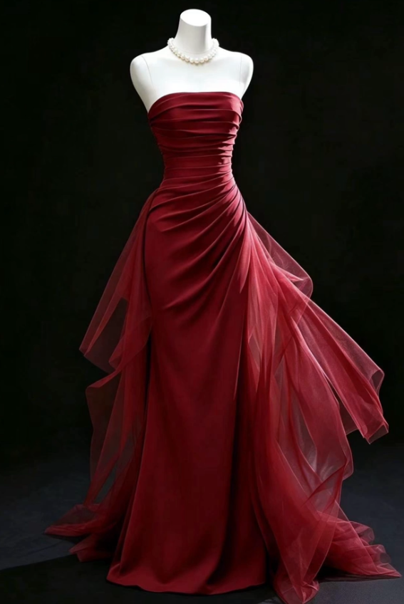 Wunderschönes rotes, figurbetontes, langes Abendkleid aus Satin ED12091