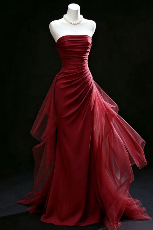Wunderschönes rotes, figurbetontes, langes Abendkleid aus Satin ED12091