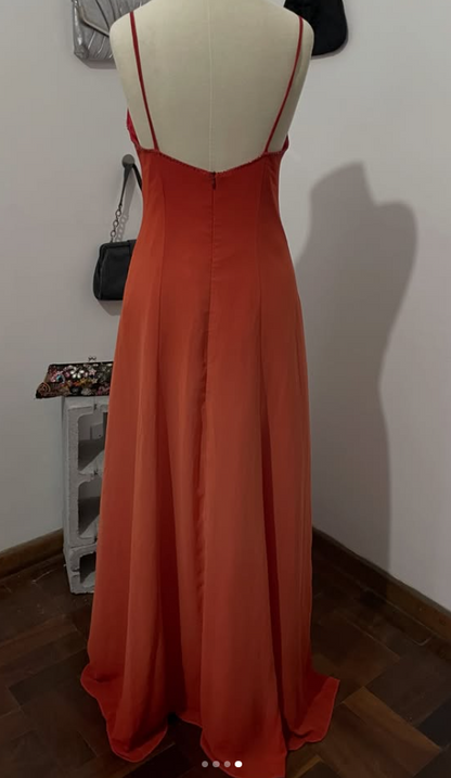 Gorgeous Orange Prom Dress Sheath Beaded Chiffon Long Evening Dresses ED12095
