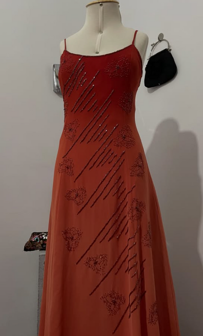 Gorgeous Orange Prom Dress Sheath Beaded Chiffon Long Evening Dresses ED12095