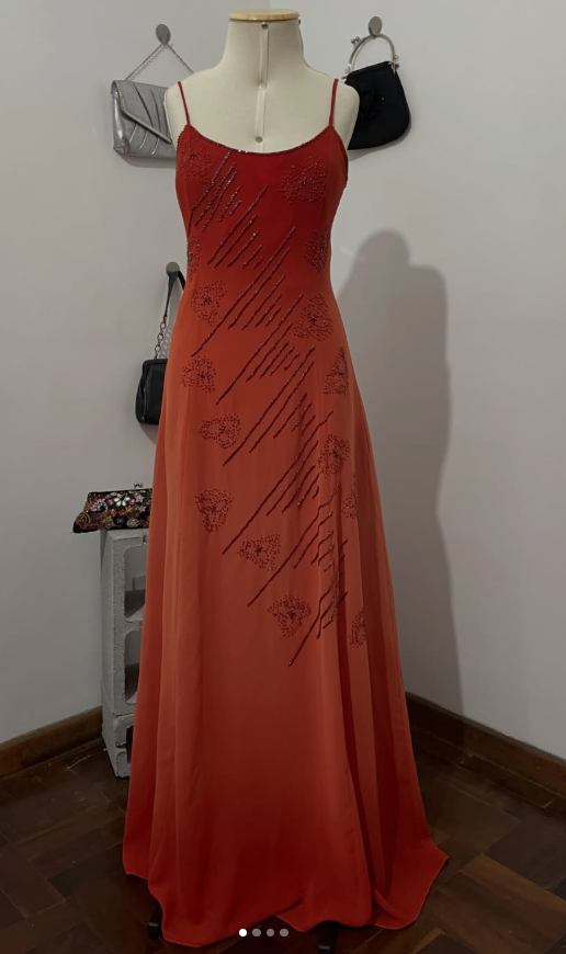 Gorgeous Orange Prom Dress Sheath Beaded Chiffon Long Evening Dresses ED12095