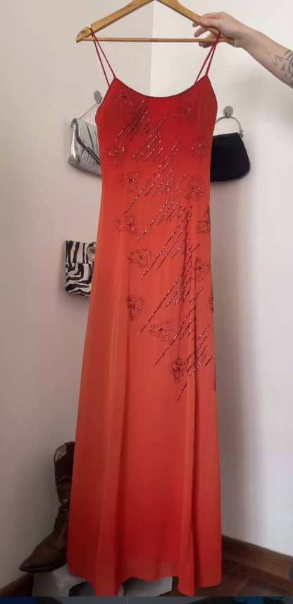 Gorgeous Orange Prom Dress Sheath Beaded Chiffon Long Evening Dresses ED12095