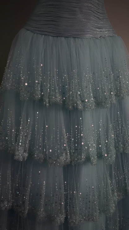 Wunderschönes hellblaues A-Linien-Ballkleid aus Chiffon, langes Abendkleid ED12096