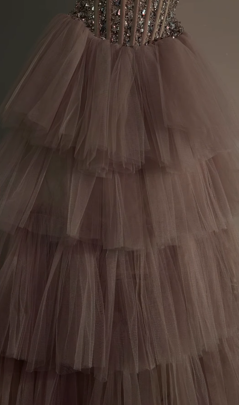 Gorgeous Pink Prom Dress A-Line Tulle Sequins Long Evening Dresses ED12097