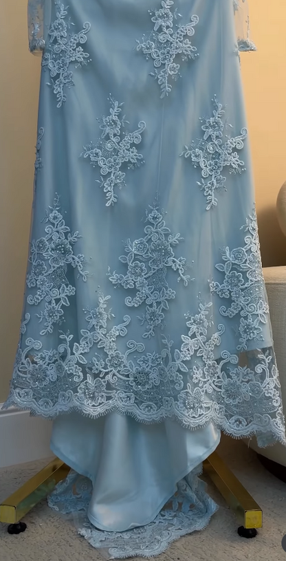 Gorgeous Pale Blue Prom Dress Sheath Lace Long Evening Dresses ED12100