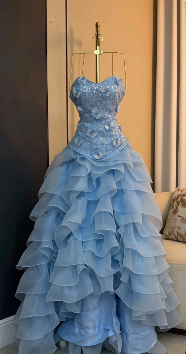 Gorgeous Pale Blue Prom Dress A-Line Chiffon Long Evening Dresses ED12101