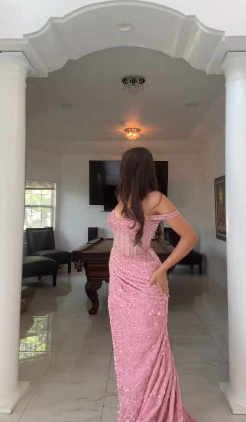 Gorgeous Pink Prom Dress Sheath Sequins Slit Long Evening Dresses ED12103