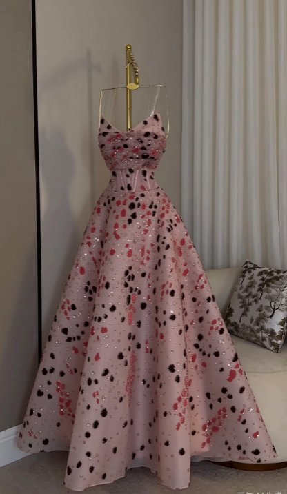 Schickes rosa Ballkleid, A-Linie, Tüll, Pailletten, lange Abendkleider ED12104