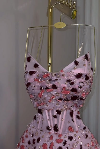 Schickes rosa Ballkleid, A-Linie, Tüll, Pailletten, lange Abendkleider ED12104