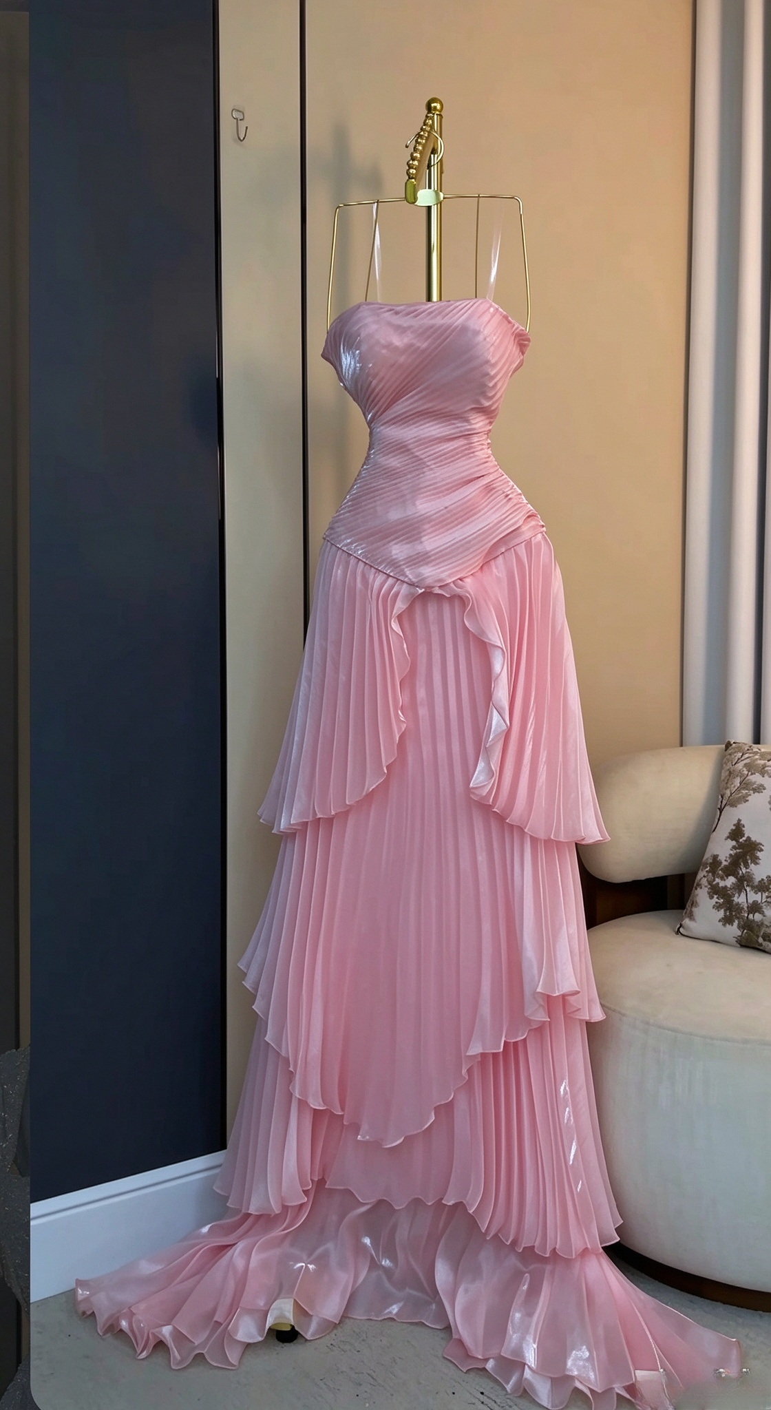 Schickes rosa Abschlussballkleid, figurbetontes Chiffon-Lange Abendkleid ED12105