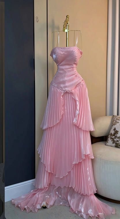 Schickes rosa Abschlussballkleid, figurbetontes Chiffon-Lange Abendkleid ED12105