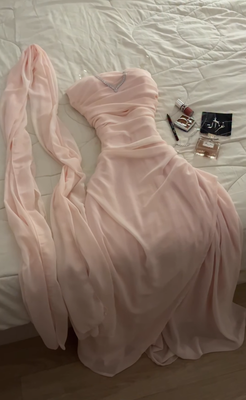 Chic Pink Prom Dress Sheath Chiffon Long Evening Dresses ED12107