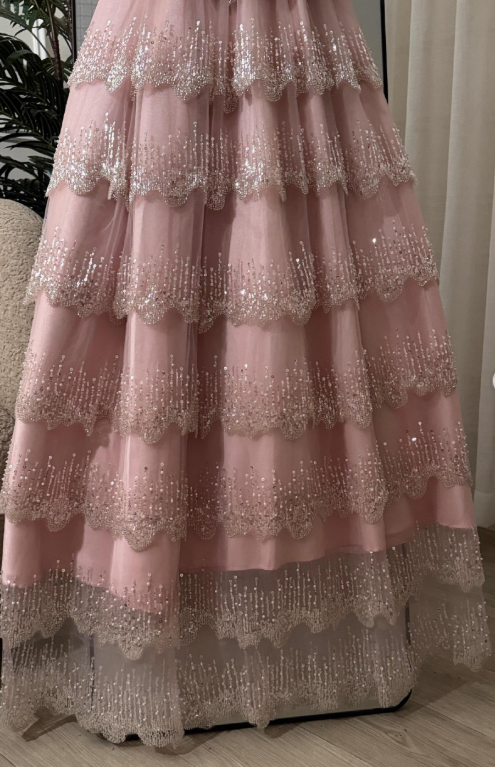 Chic Pink Prom Dress A-line Tulle Sequins Long Evening Dresses ED12108