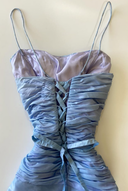 Schickes blaues Abendkleid aus Chiffon, figurbetont und lang, ED12111