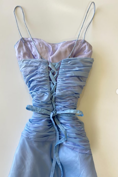 Schickes blaues Abendkleid aus Chiffon, figurbetont und lang, ED12111
